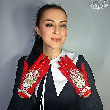 Аксессуары ручной работы. Ярмарка Мастеров - ручная работа Перчатки красные с вышивкой. Handmade.