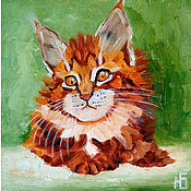Картины и панно handmade. Livemaster - original item Painting red kitten portrait of a cat in oil 20h20 cm. Handmade.