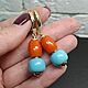 Серьги с кораллом и бирюзой, длинные красно голубые натуральные камни. Серьги классические. Irina Moro (Ирина Моро украшения). Ярмарка Мастеров.  Фото №13