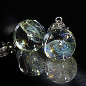 Long earrings sticks Turquoise River. Lampwork, silver. Rainbow glass