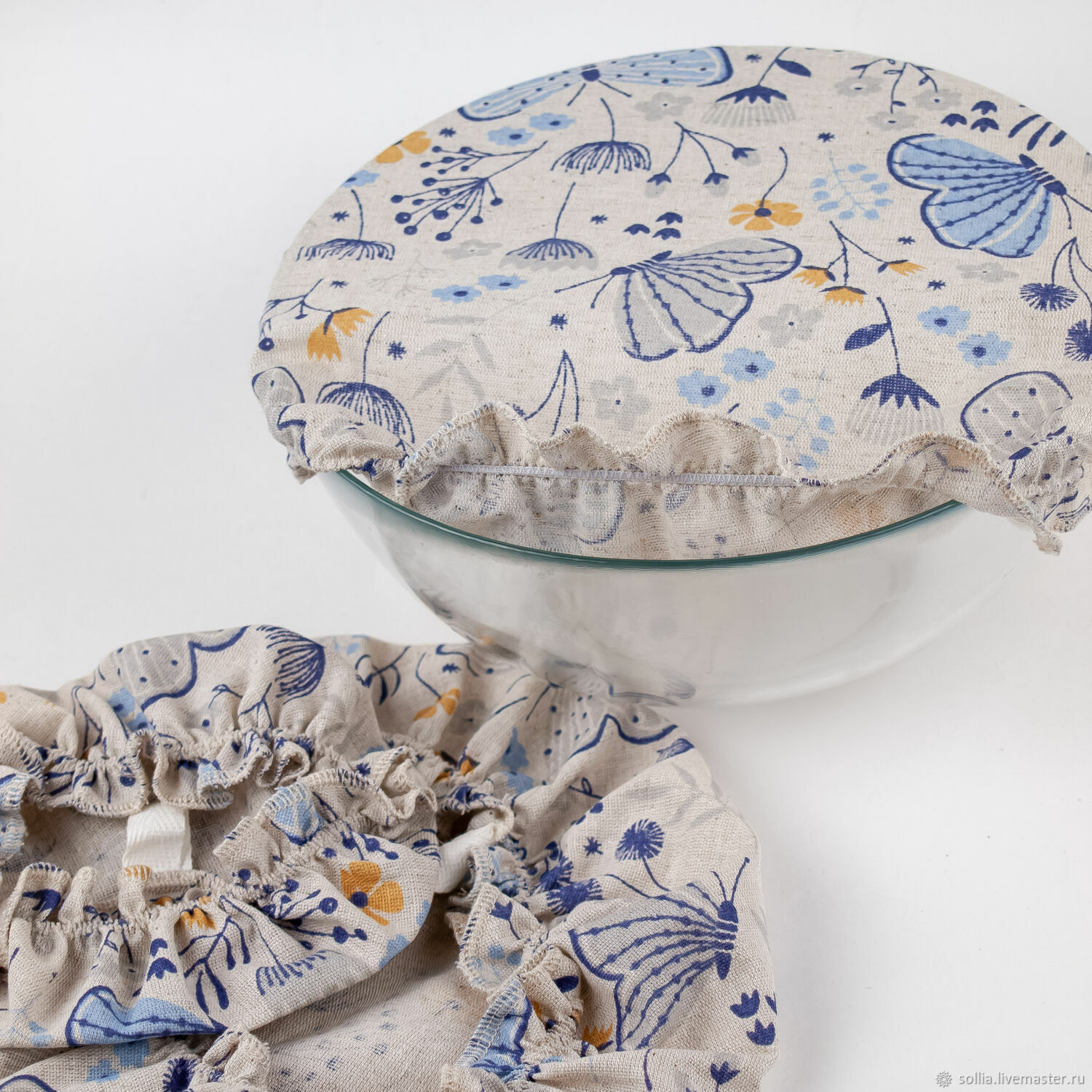 Текстильные крышки на резинке для посуды, бабочки, 3 штуки, эко ткань ...