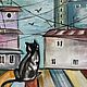 Картина маслом Кот на крыше 30х30 из серии «Коты как люди». Картины. Anna-volodina. Ярмарка Мастеров.  Фото №4