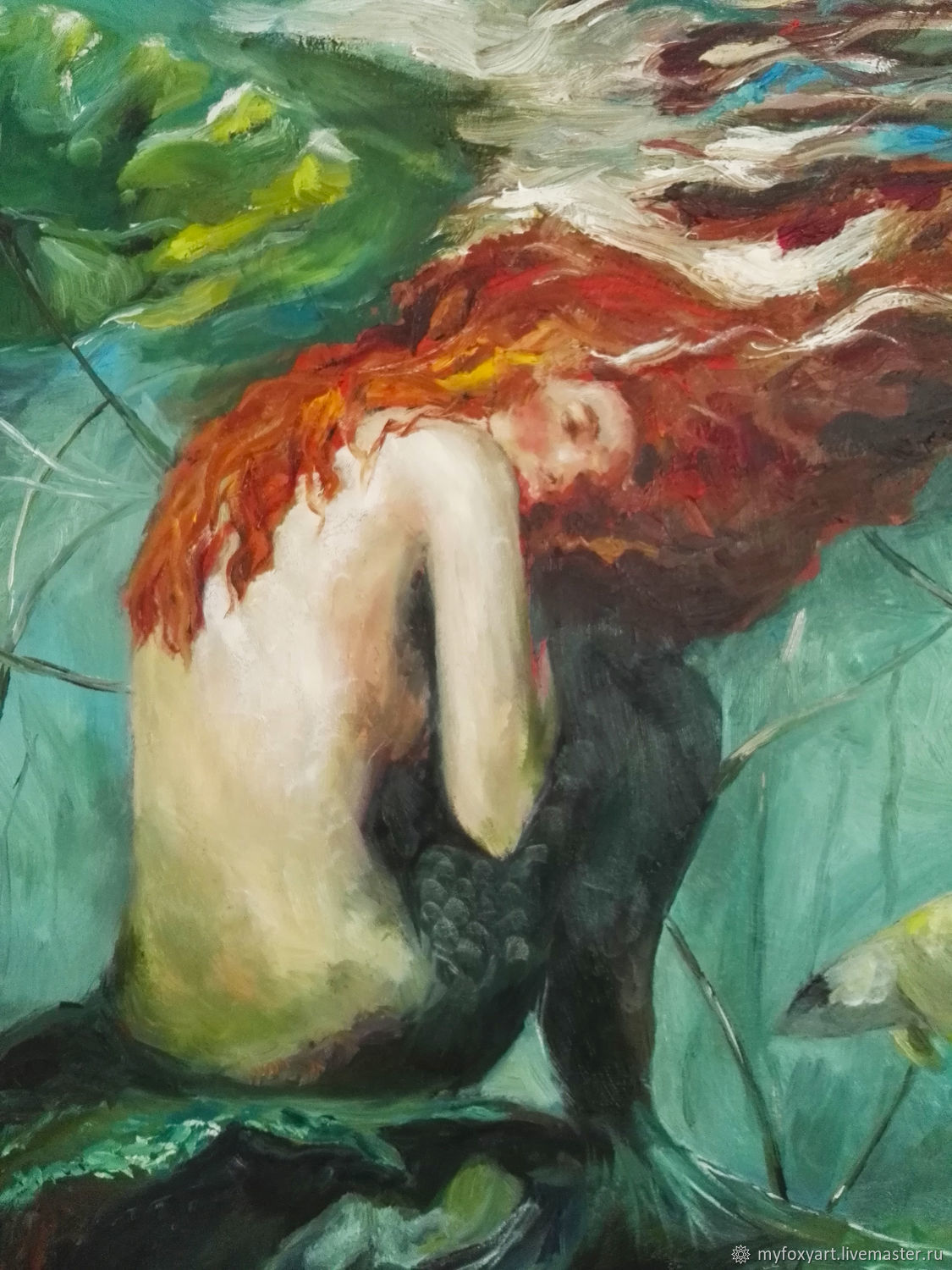 Mermaid, oil painting on canvas, 60h60 cm, fantasy, underwater world.