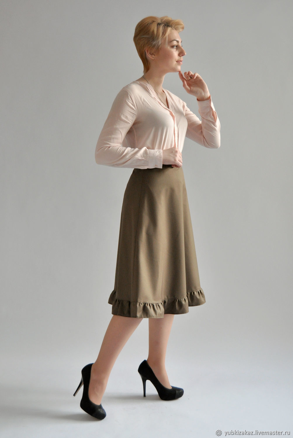 Skirt khaki with ruffle, Skirts, Novosibirsk,  Фото №1