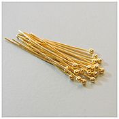 Материалы для творчества handmade. Livemaster - original item Pins with a ball 0.6h35 mm 14k gold with a ball (Yu.Korea). 10 pieces. Handmade.