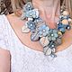  Heavenly Denim Sketch Natural Stones Flowers Leather, Necklace, St. Petersburg,  Фото №1