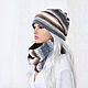 Set of Double autumn-winter women's hat scarf Snood, Headwear Sets, Moscow,  Фото №1