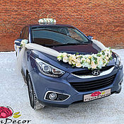 Свадебные украшения на машину в белом цвете № 84