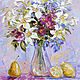 The picture lilies in a vase 'Bouquet of lilies and lemons' oil on canvas, Pictures, Voronezh,  Фото №1