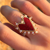 Украшения handmade. Livemaster - original item Red Heart Ring. A bead ring. Handmade.