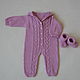 Pink knitted jumpsuit with hood and booties. Overall for children. 4 children-baby. Online shopping on My Livemaster.  Фото №2
