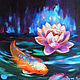 Oil painting with koi fish 'Magic pond' 40/40 cm. Pictures. Painting World of Marina Lesina. Online shopping on My Livemaster.  Фото №2