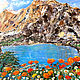 Картина Дача в горах ручная работа автор Евгения Морозова  масло на оргалите размер 32х35см Горный пейзаж с красивым озером Умиротворяющий пейзаж Прекрасный подарок любому человеку украсит интерьер