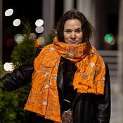 Аксессуары handmade. Livemaster - original item Orange linen stole with wool threads. Handmade.