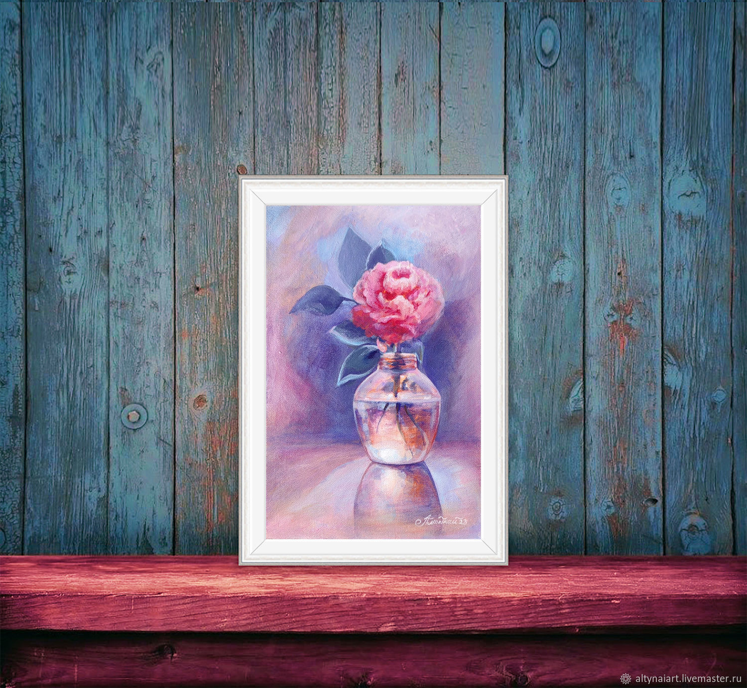 Розовая роза в вазе. Картина цветок акрилом в интернет-магазине Ярмарка ...
