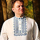 Рубаха льняная Праздничная белая с вышивкой крестом, Народные рубахи, Москва,  Фото №1