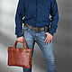 Leather business bag 'Ralph' (red antique). Classic Bag. Russian leather Guild. My Livemaster. Фото №6