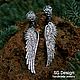 Silver angel earrings with Wings, Black onyx, wings. Stud earrings. Shard Noir - handmade jewelry. My Livemaster. Фото №4