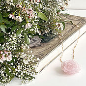 Украшения handmade. Livemaster - original item Rose pendant made of rose quartz, gilding, long chain, sautoire. Handmade.