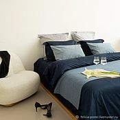 Для дома и интерьера handmade. Livemaster - original item The bed linen is satin blue.Double Euro size. Handmade.