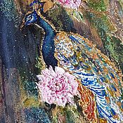 Картины и панно ручной работы. Ярмарка Мастеров - ручная работа Panels: Decorative panel Peacock, a symbol of Feng Shui. Handmade.