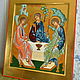 HOLY TRINITY , hand painted icon on gold, Icons, Yuzha,  Фото №1