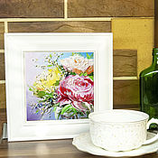 Картины и панно handmade. Livemaster - original item A small oil painting with roses Small gifts to colleagues. Handmade.
