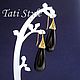 Серьги позолоченные с обсидианом ,,CLASSIC,,. Серьги-продевки. Tati Style. Интернет-магазин Ярмарка Мастеров.  Фото №2