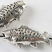 Бусина Рыбка из 2 частей (основа для кулона) ант.серебро