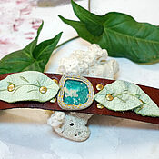 Украшения handmade. Livemaster - original item Leather bracelet with amazonite and leaves.. Handmade.