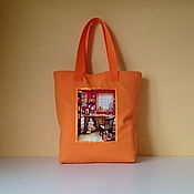 Сумки и аксессуары handmade. Livemaster - original item Orange Bag lightweight tote with Forest Girl decor. Handmade.