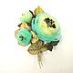 Brooch, handmade flowers, fabric, leather, Morning Turquoise. Brooches. ms. Decorator. My Livemaster. Фото №4
