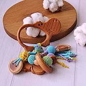 Куклы и игрушки handmade. Livemaster - original item Rattle, teething toy for baby juniper Family of Hippo. Handmade.