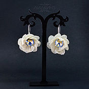 Earrings with peonies from polymer clay