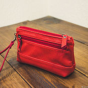 Сумки и аксессуары handmade. Livemaster - original item Red leather cosmetic bag. Handmade.