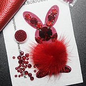 Материалы для творчества handmade. Livemaster - original item Red Bunny Brooch Set Back with Pattern. Handmade.