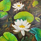 Картины и панно handmade. Livemaster - original item Painting water lilies in a summer pond painting water lilies green oil. Handmade.
