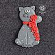 Cat brooch with red flowers. Brooches. fesartdecor (fesartdecor). Online shopping on My Livemaster.  Фото №2