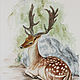 Deer, watercolor, landscape watercolor, Pictures, Novosibirsk,  Фото №1