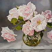 Картина маслом розы  "Розы и флоксы" 30х50 см
