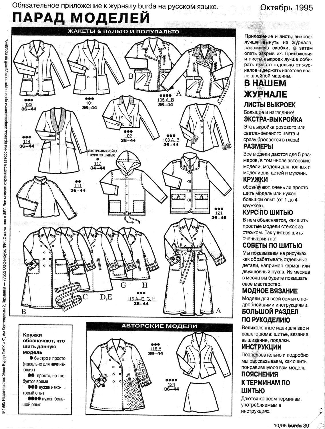 Бурда моден выкройки мужские Журнал Burda Moden № 10/1995 в интернет-магазине на Ярмарке Мастеров Выкройки дл