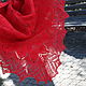 Красная теплая шаль из мохера с хлопком с кружевной каймой, Шали, Краснодар,  Фото №1