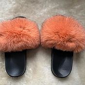 Обувь ручной работы handmade. Livemaster - original item Red fox fur Flip-flops. Handmade.