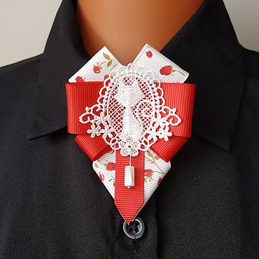 Как сделать оригинальный школьный галстук-брошь в технике канзаши