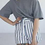 Одежда handmade. Livemaster - original item Striped Linen Shorts.. Handmade.