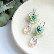 Украшения handmade. Livemaster - original item Handmade earrings with flowers and Swarovski in yellow-blue shades. Handmade.
