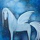 Картина   Лошадка  с  крыльями   лошадь   синий   акрил ночь, Картины, Москва,  Фото №1