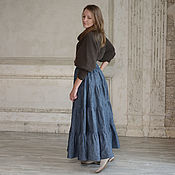 Одежда handmade. Livemaster - original item Linen skirt with a belt corset black and blue melange. Handmade.
