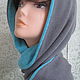  Hood with a double scarf made of cotton gray-blue, Hoods, Moscow,  Фото №1