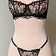 Заказать Чёрное нижнее бельё - лиф балконет + стринги. Natali Lingerie / Нижнее бельё ручной работы!. Ярмарка Мастеров. . Комплекты белья Фото №3